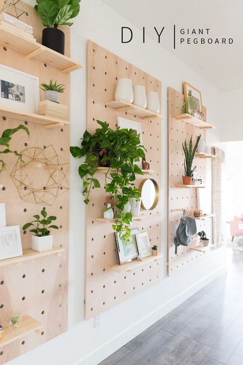 Giant Pegboard, Home Art Studios, Pegboard Craft Room, Peg Board Walls, Diy Joy, Scandinavian Furniture Design, Unique Shelves, Art Studio At Home, Diy Office