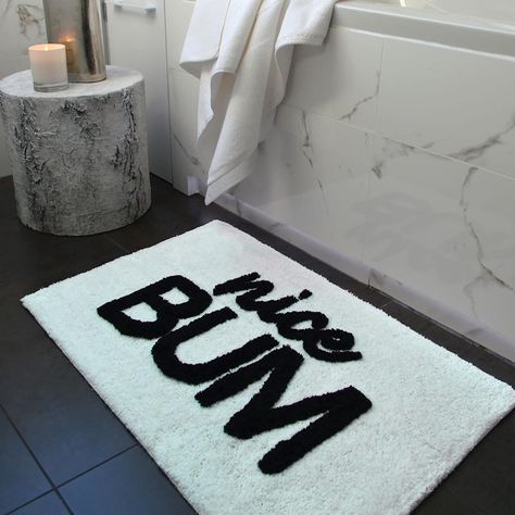 White Bathroom Wallpaper, Black Bathroom Mat, Black And White Bathroom Floor, Black Bathroom Floor, Black Bathrooms, Bathrooms Floors, Black White Bathroom, Funny Bath Mat, Black Bath Mat