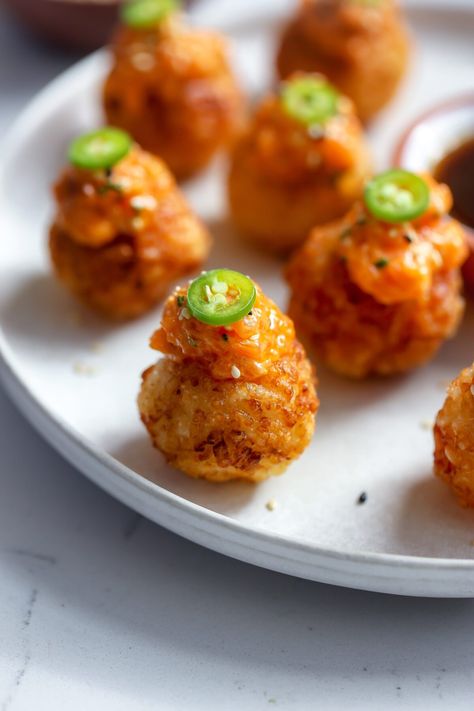 Spicy Salmon Crispy Rice Balls - Food My Muse Coconut Appetizers, Spicy Salmon Crispy Rice, Salmon Crispy Rice, Sushi Grade Salmon, Calrose Rice, Salmon Crispy, Prosciutto Appetizer, Japanese Mayo, White Miso Paste