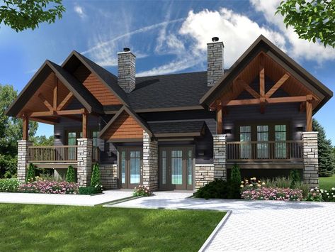 027M-0075: Rustic Multi-Family House Plan; 3 Bedrooms, 1.5 Baths Per Unit Aspen Lodge, Plan Garage, Swimming With Dolphins, 4 Family, Drummond House Plans, Duplex Plans, Duplex House Plans, Giada De Laurentiis, Craftsman Style House Plans