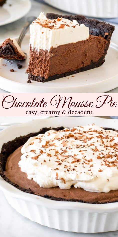 Pie Dessert Recipes, Dessert Recipes Chocolate, Rich Chocolate Mousse, Chocolate Mousse Filling, Chocolate Cream Pie Recipe, Chocolate Mousse Pie, Mousse Filling, Mousse Pie, Easy Chocolate Mousse