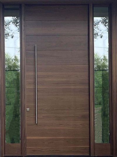 Custom wood doors- unique prehung mahogany exterior front doors, interior wood doors, craftsman doors. Mahogany Front Doors, Custom Wood Front Door, Front Entry Doors With Sidelights, Walnut Front Door, Modern Wood Front Door, Wooden Entry Doors, Front Foor, Modern Exterior Door, Exterior Wood Door