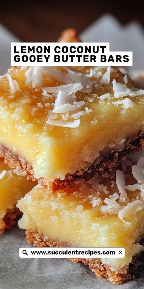 Enjoy a burst of flavor with these Zesty Lemon Coconut Gooey Butter Bars! These treats combine tart lemon, creamy butter, and coconut goodness for a dessert that’s truly unforgettable. Recipes With Coconut Butter, Coconut Desserts Easy, Gooey Butter Bars, Lemon Coconut Bars, Lemon And Coconut, Perfect Roast Turkey, Coconut Filling, Gooey Butter, Lemon Dessert