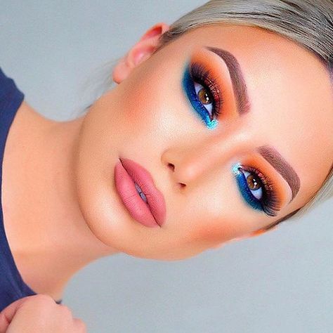 Colorful Makeup Looks to Rock at A Summer Party | Fashionisers© Lips Ideas, Fresh Wedding Makeup, Teknik Makeup, Makeup Cantik, Festival Make Up, Maquillage On Fleek, Eyebrow Styles, Vibrant Makeup, Orange Eyeshadow