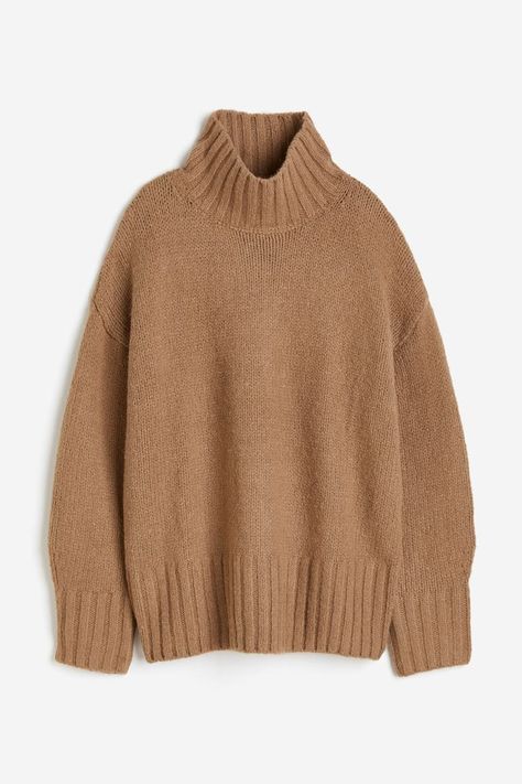 Oversized Mock-turtleneck Sweater - Dark beige - Ladies | H&M US | H&M (US) Mock Turtleneck Sweater, Pull Oversize, Fitted Jumper, Oversized Turtleneck Sweater, Plain Outfits, Oversized Turtleneck, Turtle Neck Jumper, Turtle Neck Sweater, Oversized Jumper