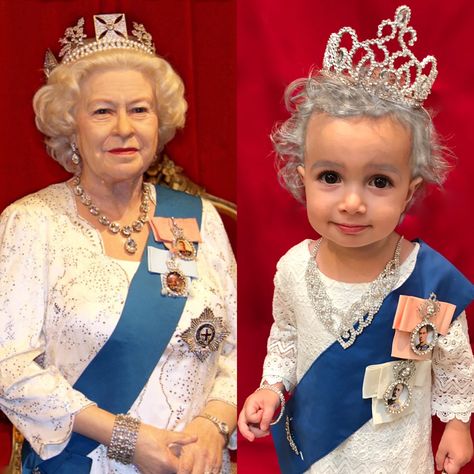 The Queen of England Kid’s Halloween Costume Queen Elizabeth Kids Costume, The Queen Costume, British Fancy Dress Costumes, Queen Elizabeth Costume Diy, Queen Elizabeth Halloween Costume, Girls World Book Day Costumes, Royal Costume Ideas, Queen Elizabeth Ii Costume, Queen Of England Costume