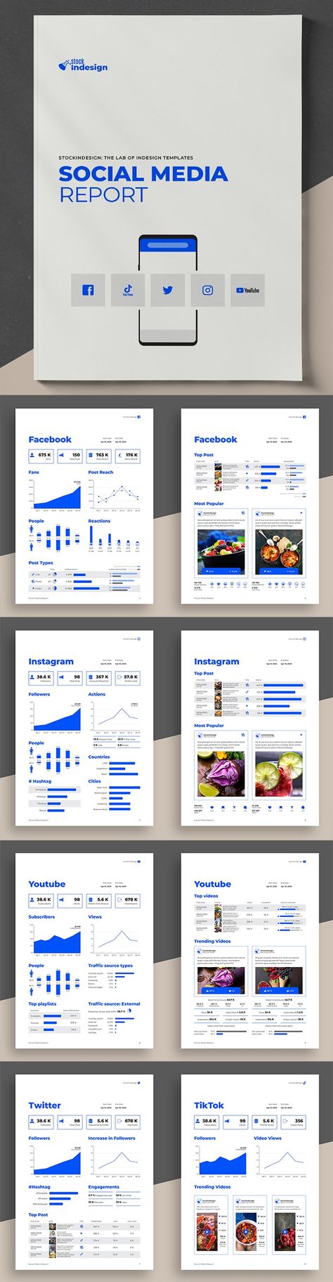 Social Media Annual Report Design Template Infographic Brochure Design Layout, Social Media Reporting Template, Brand Report Design, Market Report Design, Report Template Design Layout, Social Media Marketing Presentation, Data Report Design, Social Media Report Design, Infographic Social Media Design