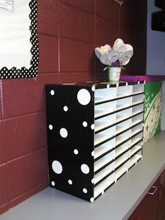 Black And White Classroom Theme, Polka Dot Classroom Theme, Mailbox Holder, Black And White Classroom Decor, Black Classroom, Black And White Classroom, Red Classroom, Black Office Furniture, White Mailbox