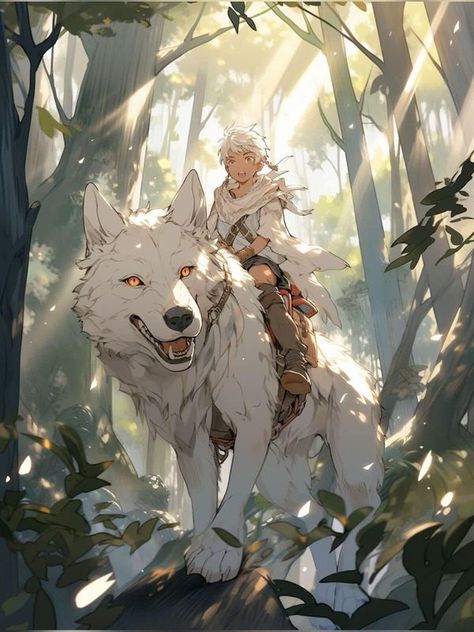 Animal People Fantasy Art, Giant Wolf Drawing, Fantasy Animal Riders, Fantasy Riding Animals, Riding Dog Fantasy Art, Wolf Rider Fantasy Art, Magical Wolf Art, Big Wolf Fantasy Art, Wolf Person Character Design