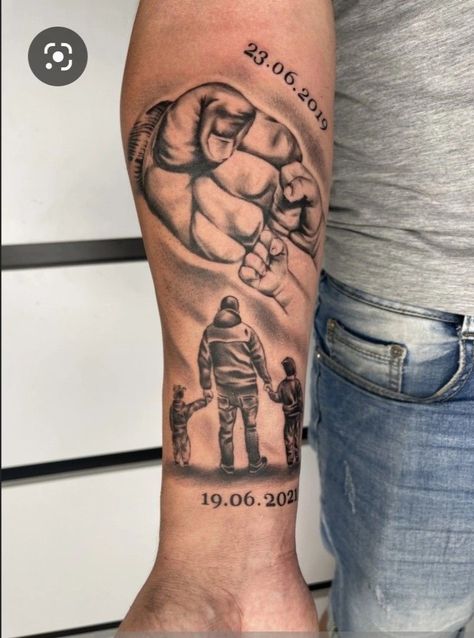 Father And 2 Sons Tattoo, Family Sleeve Tattoo, Father Son Tattoo, Memorial Tattoo Quotes, Family Tattoos For Men, Twin Tattoos, Brother Tattoos, Compass Tattoo Design, Tattoo For Son