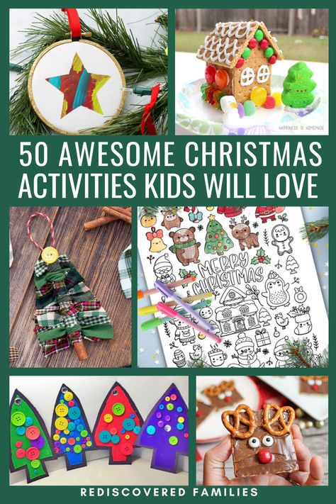 Need some fun Christmas activities for kids. We've got everything from Christmas printables to fun crafts! Perfect for home, school, or festive parties. Find our list of fun Christmas activities for families at rediscoveredfamilies.com Easy Holiday Activities For Kids, Fun Family Christmas Activities At Home, Ward Christmas Party Activities, Lds Primary Christmas Activity, Fun Christmas Family Activities, Christmas Primary Activities, Christmas Activity Days Ideas Lds, Christmas Group Activities For Kids, Christmas Eve Crafts For Kids