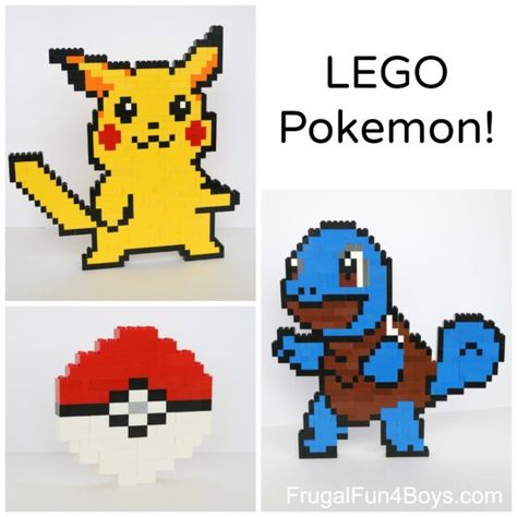 Pokemon LEGO Projects to Build - Frugal Fun For Boys and Girls Lego Balloons, Pokemon Card Template, Lego Pokemon, Lego Print, Lego Decorations, Pokemon Project, Lego Wall, Pokemon Diy, Pokemon Craft