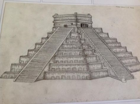 Aztec Pyramids, Mayan Temple, Temple Drawing, Drawing Simple, Pencil Drawing, Pyramid, Pencil Drawings, Temple, Louvre