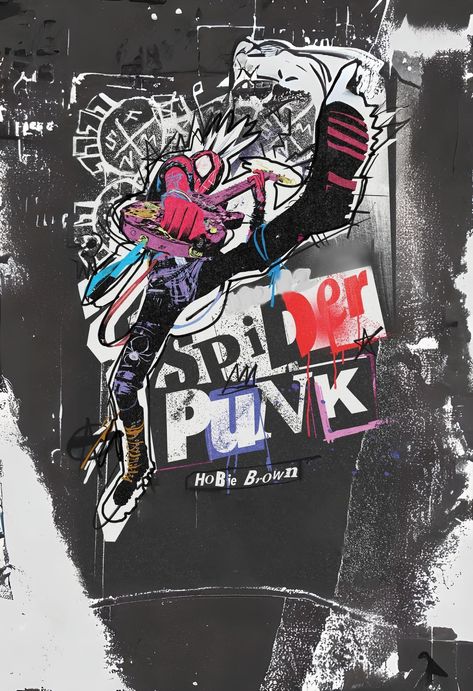 spiderpunk ★ Spiderpunk Lockscreen, Spiderpunk Poster, Spiderpunk Wallpaper, Colorful Portrait Photography, Spiderman Poster, Hobie Brown, Spider Punk, Spiderman Art Sketch, Video Game Posters