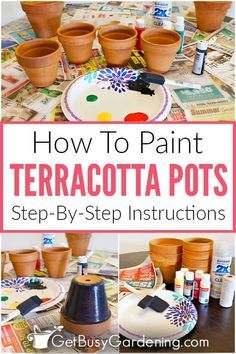 Clay Planter Painting Ideas, Terracotta Pots Decoration, Painting Outdoor Pots Planters, Paint For Terra Cotta Pots, Diy Painting Clay Pots, Upcycling Flower Pots, Diy Planter Painting Ideas, Painted Clay Pots Ideas Simple, Painting Clay Flower Pots