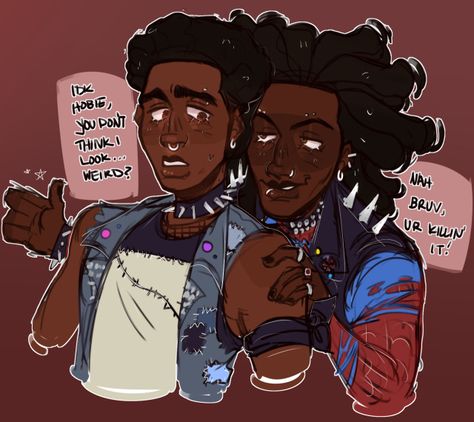 Hobie X Miles Morales, Spiderpunk X Miles, Spider Punk X Miles Morales, Hobie Brown And Miles Morales, Hobie Brown And Miles, Punkflower Spiderverse, Spiderpunk And Miles, Miles And Prowler Miles Fanart, Hobie X Miles Ship