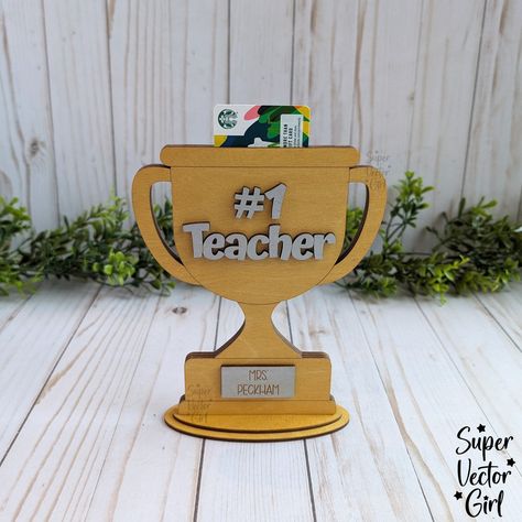 Teacher appreciation week is next week. Give your teachers a trophy that also holds a gift card or handwritten notes. 20% OFF until Sunday night with Code TEACHER20 or thru this link: https://www.supervectorgirl.com/collections/graduation-teachers-school #supervectorgirl #trophy #teacher #teacherappreciation #laserfiles #xtool #xtoolmade #xtoolp2 Card Holder Diy, Gift Card Holder Diy, Teacher Awards, Staff Gifts, Teachers Day Gifts, Teachers Halloween, School Teacher Gifts, School Staff, Handwritten Notes