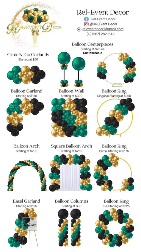 Green Graduation Party, Black Party Decorations, Balloon Bouquet Diy, Balloon Template, Balloon Prices, Black And Gold Balloons, Senior Stuff, Simple Birthday Decorations, Balloon Crafts