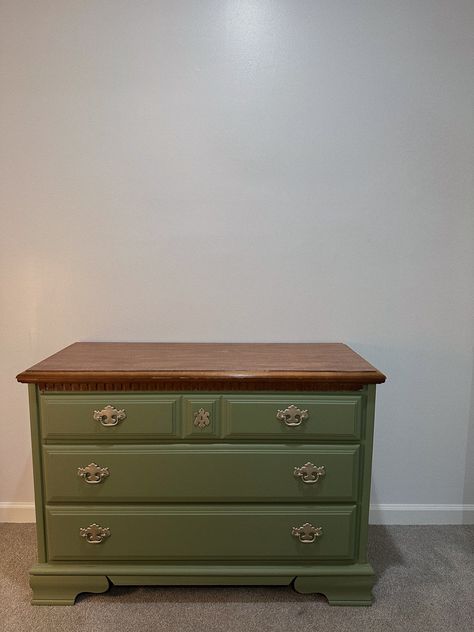 green dresser, victorian furniture, room decor inspo, diy,  summer projects Dresser Victorian, Sage Green Dresser, Style Summer 2023, Beige Dressers, Dresser Inspo, Aesthetic Overalls, Girl Outfit Ideas, Aesthetic Overalls Outfit, Green Dresser