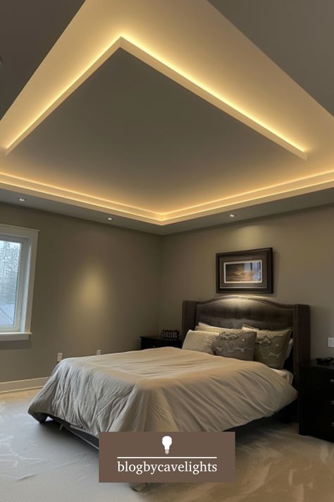 Illuminate your life with ceiling cove lighting! Discover the secrets to perfect cove lighting design. Click for insights! 🛋️🔆 #HomeStyle #MoodLighting Lights On Ceiling Aesthetic, Bedroom Ideas Ceiling Interior Design, Cove Ceiling Design Living Rooms, Cove Ceiling Lighting, False Ceiling Cove Light, Bedroom Lighting Plan, Ceiling Uplight, Led Lights In Ceiling, Ceiling Cove Light