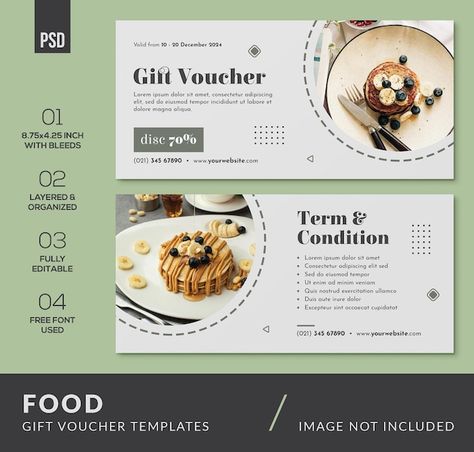 Food Coupon Design, Gift Voucher Design Templates, Side Hussle, Food Vouchers, Voucher Card, Gift Voucher Design, Food Discount, Design Cafe, Voucher Design