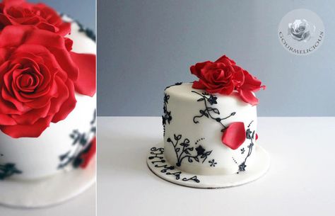 Red roses Flowers Single, Roses Cake, Red Sugar, Single Layer Cakes, Girly Cakes, White Cakes, Small Cakes, Dream Wedding Cake, Red Cake