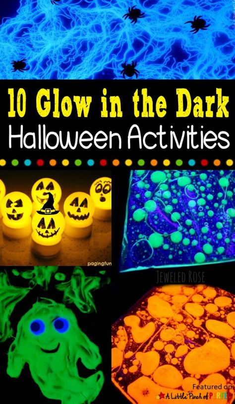 10 Fantastic Glow in the Dark Halloween Kids Activities (#halloween #kidsactivities #glowinthedark) Preschool Glow Stick Activities, Glow In The Dark Experiments, Halloween Glow Party Classroom, Glow In The Dark Party Ideas Halloween, Glow In The Dark Arts And Crafts, Glow Party Crafts, Halloween Glow Party Ideas, Glow In The Dark Crafts For Kids, Glow In The Dark Party Ideas For Kids