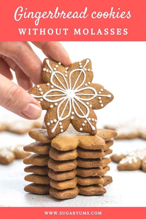 Stack of gingerbread cookies without molasses decorated with royal icing into snowflakes Gingerbread Cookie Without Molasses, Gingerbread Recipe No Molasses, Gingerbread No Molasses, Gingerbread Cookies Easy Recipe, Mild Gingerbread Cookies, Easy Gingerbread Cookies No Molasses, No Molasses Gingerbread Cookies, Gingerbread Cookies Recipe No Molasses, Gingerbread Cookies No Molasses