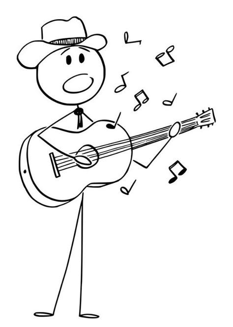 How To Draw A Guitar Easy, People Singing Drawing, Guy Playing Guitar Drawing, Singer Doodle, Guitar Art Drawing, Easy Figure Drawing, Acoustic Guitar Drawing, Playing Guitar Drawing, Musician Drawing