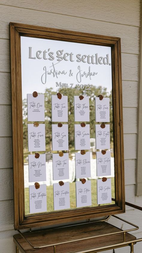 Wooden Table Seating Chart, Table Boards For Wedding, Wedding Table Numbers Mirror, Bulletin Board Seating Chart Wedding, Gold Photo Frame Table Numbers, Guest Table Number Ideas, Table Number List Seating Plans, Seat Numbers Wedding, Unique Table Numbers Wedding Seating Charts