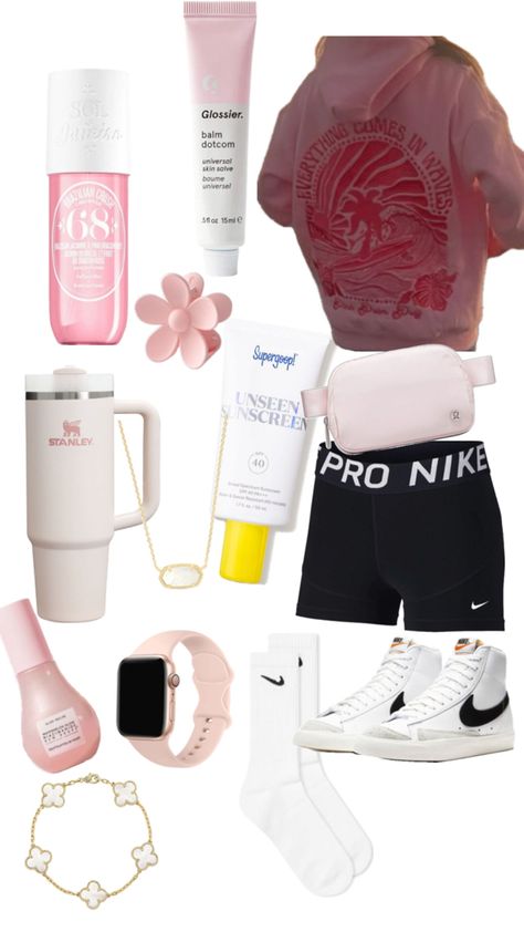 If y’all don’t have pink palm puff then we’re a white or pink shirt and if u don’t have Nike pros then we’re anything and if ur trying to find them, there are at Academy,Dicks 🥥🌸🌴 Outfits With Nike Pros, Cute Nike Pros, Cute Nike, Balm Dotcom, Re A, Pink Shirt, Nike Pros, The Balm, Nike