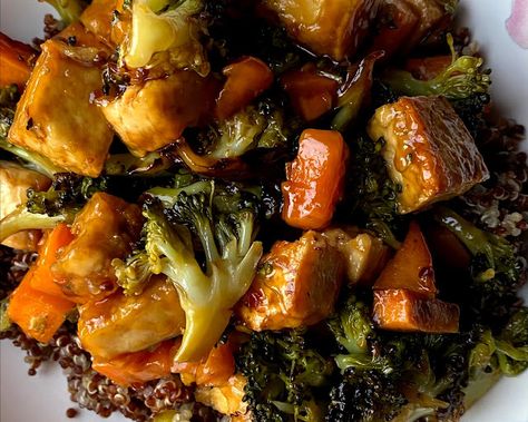 Broccoli Sweet Potato Recipes, Tofu Sweet Potato Recipes, Sweet Potato Broccoli Recipes, Sheet Pan Sweet Potatoes And Broccoli, Baked Tofu And Broccoli, Tofu Sweet Potato Sheet Pan, Tofu And Sweet Potato, Sausage Broccoli Sweet Potato Sheet Pan, Miso Sweet Potato And Broccoli Bowl