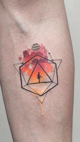 Dodecahedron Tattoo, Meeple Tattoo, Mormon Tattoo, Icosahedron Tattoo, Dnd Tattoo Designs, Odesza Tattoo, Dnd Tattoo Ideas, Dnd Tattoos, D20 Tattoo