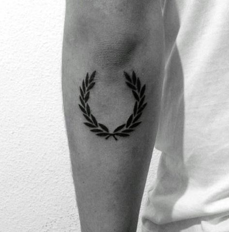 Outer Forearm Laurel Wreath Guys Tattoos Greek Wreath, Laurel Tattoo, Laurel Wreath Tattoo, Tricep Tattoos, Wreath Tattoo, Catrina Tattoo, Mother Nature Tattoos, Tattoo Henna, Sweet Tattoos