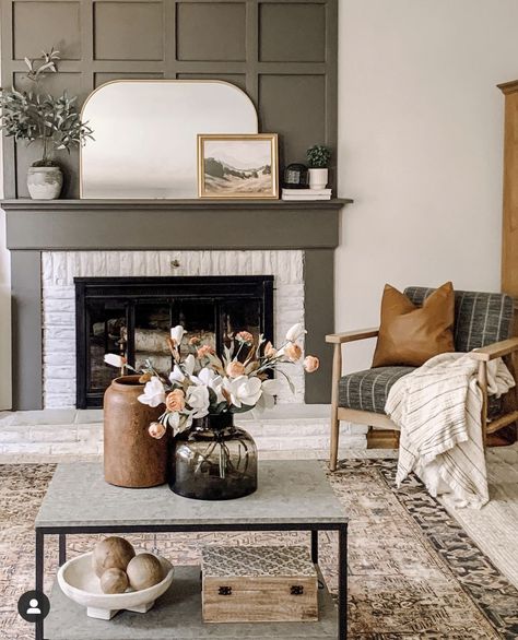 A Warm and Welcoming "Hygge" Home Tour | Thrifty Decor Chick | Thrifty DIY, Decor and Organizing Dark Blue Bathrooms, Vintage Fireplace, Thrifty Decor Chick, Decor Steals, Modern Farmhouse Living Room, Hygge Home, Fireplace Wall, Classic Decor, Mantle Decor