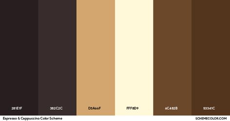 Espresso & Cappuccino Color Scheme » Black Brown And Black Color Scheme, Color Scheme Generator, Coffee Names, Wedding Skin, Cappuccino Color, Web Design Color, Bday Decor, Black Palette, Hexadecimal Color