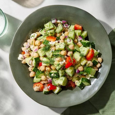 Cucumber Chickpea Salad with Feta & Lemon Chickpea Salad With Feta, Cucumber Chickpea Salad, Lunch Plan, Spring Lunch, Easy Breakfast Brunch, Salad With Feta, Grain Bowls, Lunch Appetizers, Hearty Salads