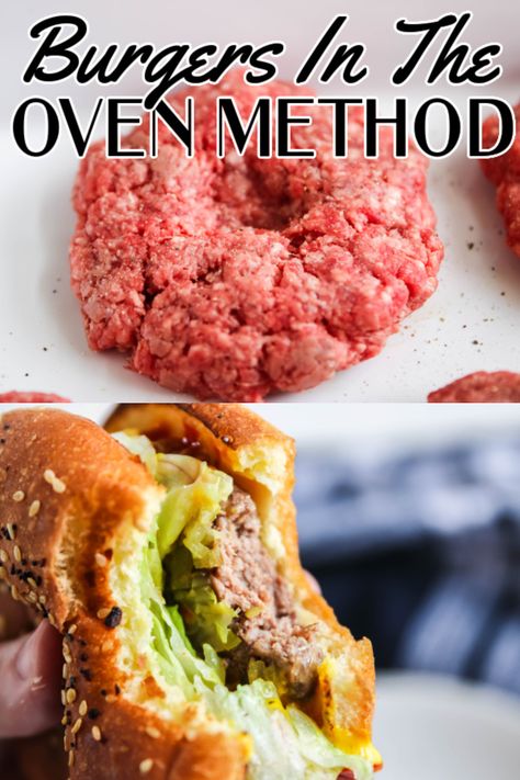 Easy Burgers In The Oven, Burgers In The Oven Easy Recipes, Making Hamburgers In The Oven, Homemade Hamburgers In Oven, Oven Cave Burgers, Oven Broiled Burgers, Broiling Hamburgers In Oven, Oven Baked Hamburgers And Onions, Burger Oven Baked