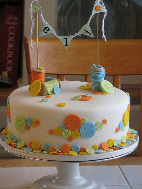 "Cute as a Button" Cake by sugarcrushmiami, via Flickr- I like the banner Sewing Cake, Button Cake, Cute As A Button, Baby Cakes, Special Cake, Novelty Cakes, Gorgeous Cakes, Love Cake, Shower Cake