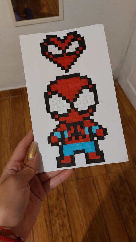 Spiderman Pixel Art, Art Spiderman, Spiderman Gifts, Spiderman Theme, Spiderman Art Sketch, Bff Gifts Diy, Easy Pixel Art, Bf Gifts