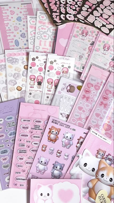 Cute Deco Stickers, Pink Deco Stickers, Polco Stickers, Pink Toploader Deco, Sticker Binder, Binder Decoration, Juminocore Sticker Sheet, School Pencil Case, Study Desk Decor