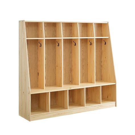 MATCHES WITH ANY DECOR: 5-section coat locker helps keep belongings neatly organized and easily accessible; ideal for a daycare, preschool, or classroom  Durable solid-pine construction for reliable strength and stability in a modern and sleek… Daycare Cubbies, Daycare Office, Office Mudroom, Safe Lockers, Backpack Hanger, Bedroom Storage Cabinets, Shoe Shelves, Storage Hooks, Online Furniture Shopping