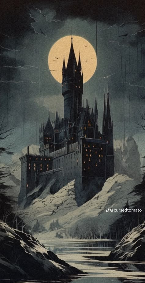 Dracula Art, Castle Illustration, Castle Painting, Illustration Kunst, Best Nature Images, Dark Castle, 다크 판타지, Fantasy Castle, Fantasy Aesthetic