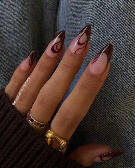 🐻🍂🥥🤎 @gelcare.official - Girl Scout - Coffee (Use code PHOEBE to save 💰~ aff) Inspo: @traciethetech Rings are tagged… | Instagram Brown Nails Design, Almond Nails Designs, Makijaż Smokey Eye, Almond Acrylic Nails, Nagel Inspo, Brown Nails, Girls Nails, Fire Nails, Funky Nails