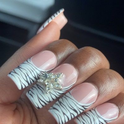 Zebra Press on Nails Zebra Nails Press on Nails Press Ons French Tip Nails Zebra Print Gel Nails - Etsy Colorful Zebra Nails, Nails Zebra Print, Nails Press Ons, Hoco Nails, Junk Nails, Zebra Nails, Nails Press, Tip Nails, Press Ons