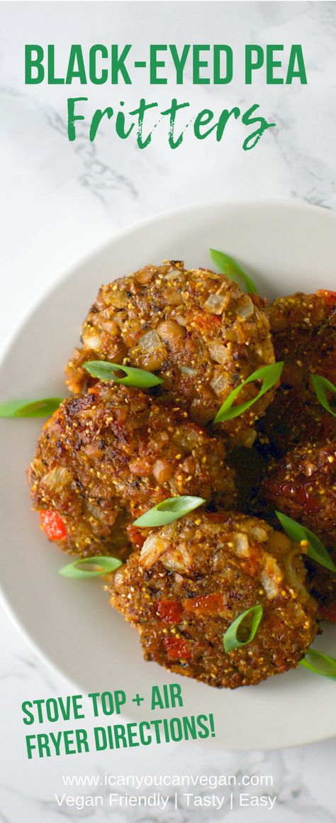 These vegan Black-Eyed Pea Fritters are so good! These fritters are easy to make and perfect for pairing with collard greens for the new year. These fritters can be made two ways: fried and air fried. In this post I share instructions for both. Also sharing a vegan ranch dipping sauce! #BlackEyedPeas #BlackEyedPeaRecipes #VeganSoulFood #SoulFood #VeganBlackEyedPeaCakes #BLackEyedPeaFritters #Vegan #VeganDinner #BlackEyedPeaFritters #VeganFritters #PlantBased #Fritters #EasyVeganRecipes Black Eyed Pea Fritters, Pea Patties, Vegan Fritters, Blackeyed Pea Recipes, Peas Recipes, Pea Fritters, Blackeyed Peas, Chicken Nachos Recipe, Ms Diet