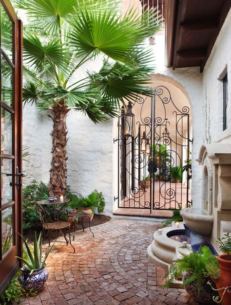 Exquisite Mediterranean style residence on Lake Austin, Texas Playground Fence, Style Hacienda, Spanish Courtyard, Mediterranean Patio, Courtyard Ideas, Courtyard Entry, Front Courtyard, Courtyard Design, Spanish Style Home