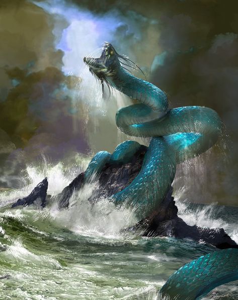 ArtStation - Sea Monster, Grazia Ferlito Mythical Sea Monsters, Leviathan Art Sea Monsters, Sea Monster Fantasy Art, Sea Creatures Artwork, Giant Sea Creatures, Sea Snake Art, Sea Monster Painting, Fantasy Sea Monster, Sea Monster Aesthetic