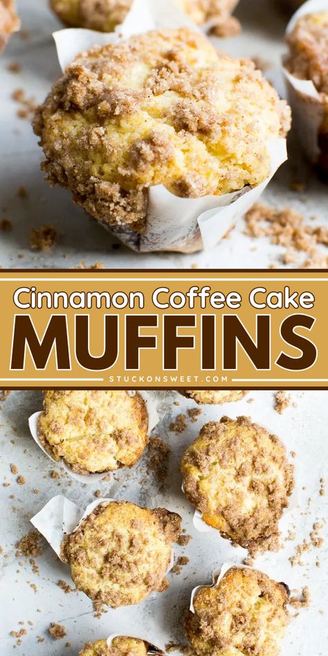 Looking for some Christmas morning breakfast? Check out this coffee cake muffin recipe! A recipe for a soft and cinnamony treat. Pin this coffee cake muffin recipe now! Crumble For Muffins, Quick Baked Breakfast, Easy Oatmeal Muffin Recipes, High Altitude Muffin Recipes, Sweet Muffins Easy, Best Muffins Recipes, Moist Cinnamon Muffins, Buttermilk Cinnamon Muffins, Cinnamon Breakfast Muffins