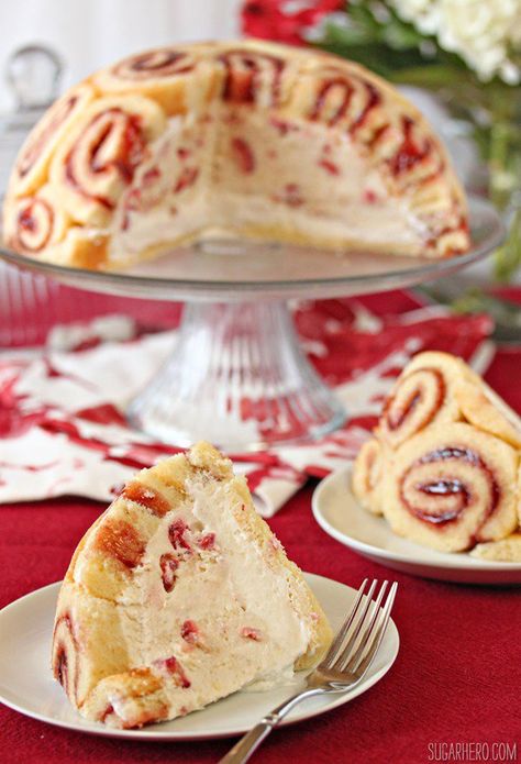 Charlotte Royale (Swiss Roll Cake) | From SugarHero.com Charlotte Royale Recipe, Charlotte Royale, Aesthetic Sweets, Swiss Roll Cakes, Jelly Roll Cake, Charlotte Cake, Swiss Roll Cake, Baked Alaska, Torte Cupcake